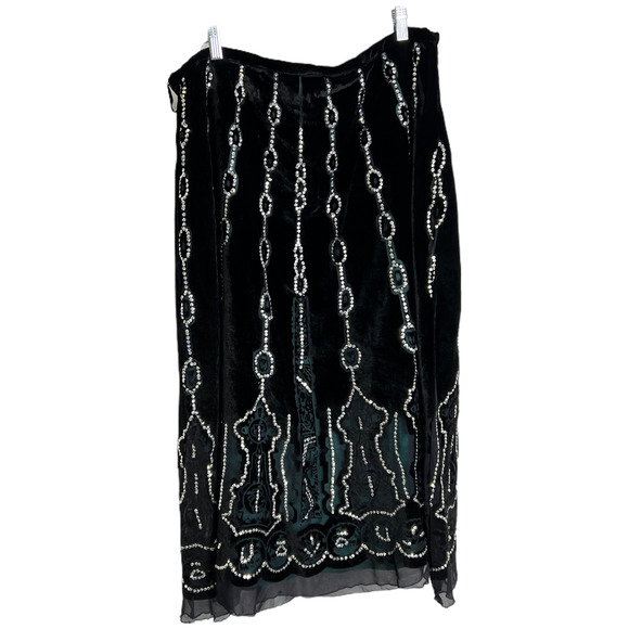 Carole Little Women's A-Line Full Skirt Black Velvet With Silver Sequins Size 16 - Picture 2 of 9